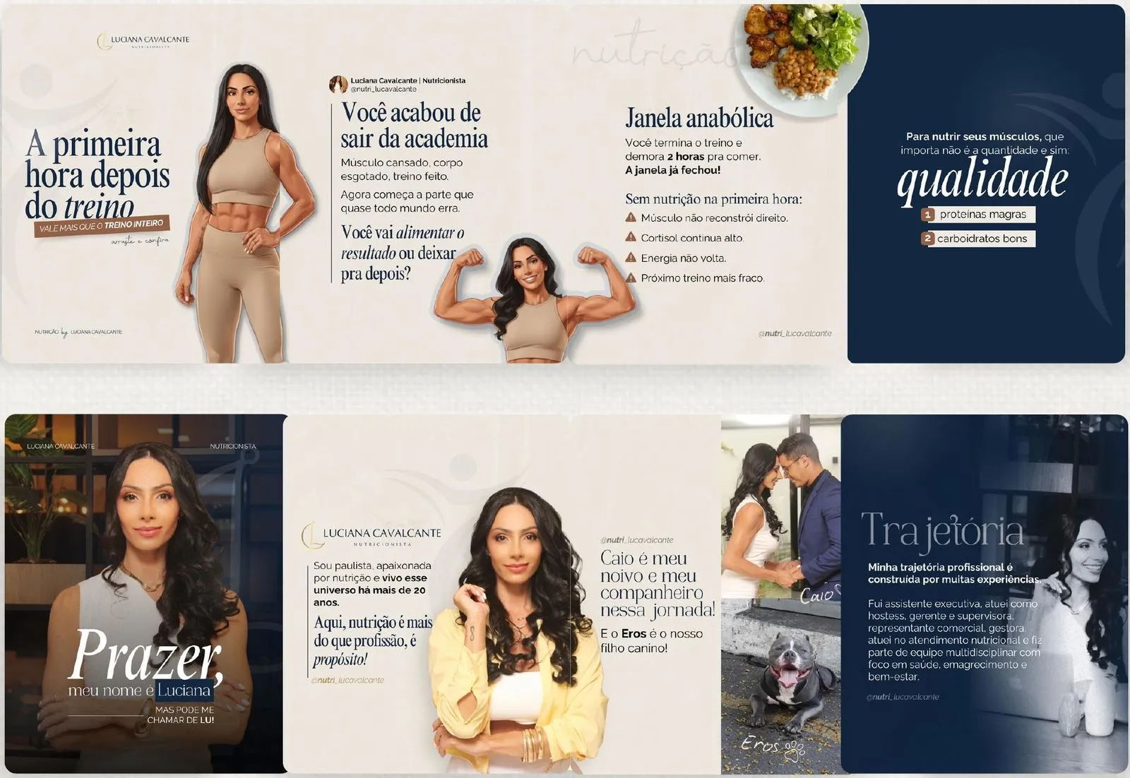 Carrosséis de nutrição sobre nutrição pós-treino e apresentação pessoal