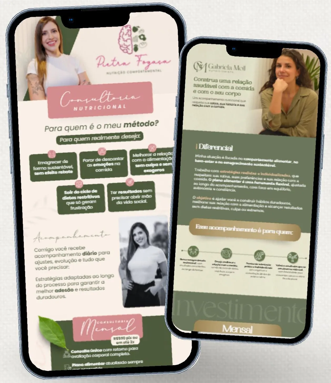 Portfólios digitais de nutrição comportamental no celular